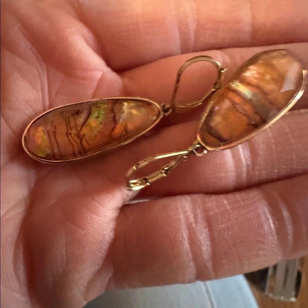 NAPIER VINTAGE IRIDESCENT ORANGE YELLOW LARGE TEARDROP LEVERBACK 2